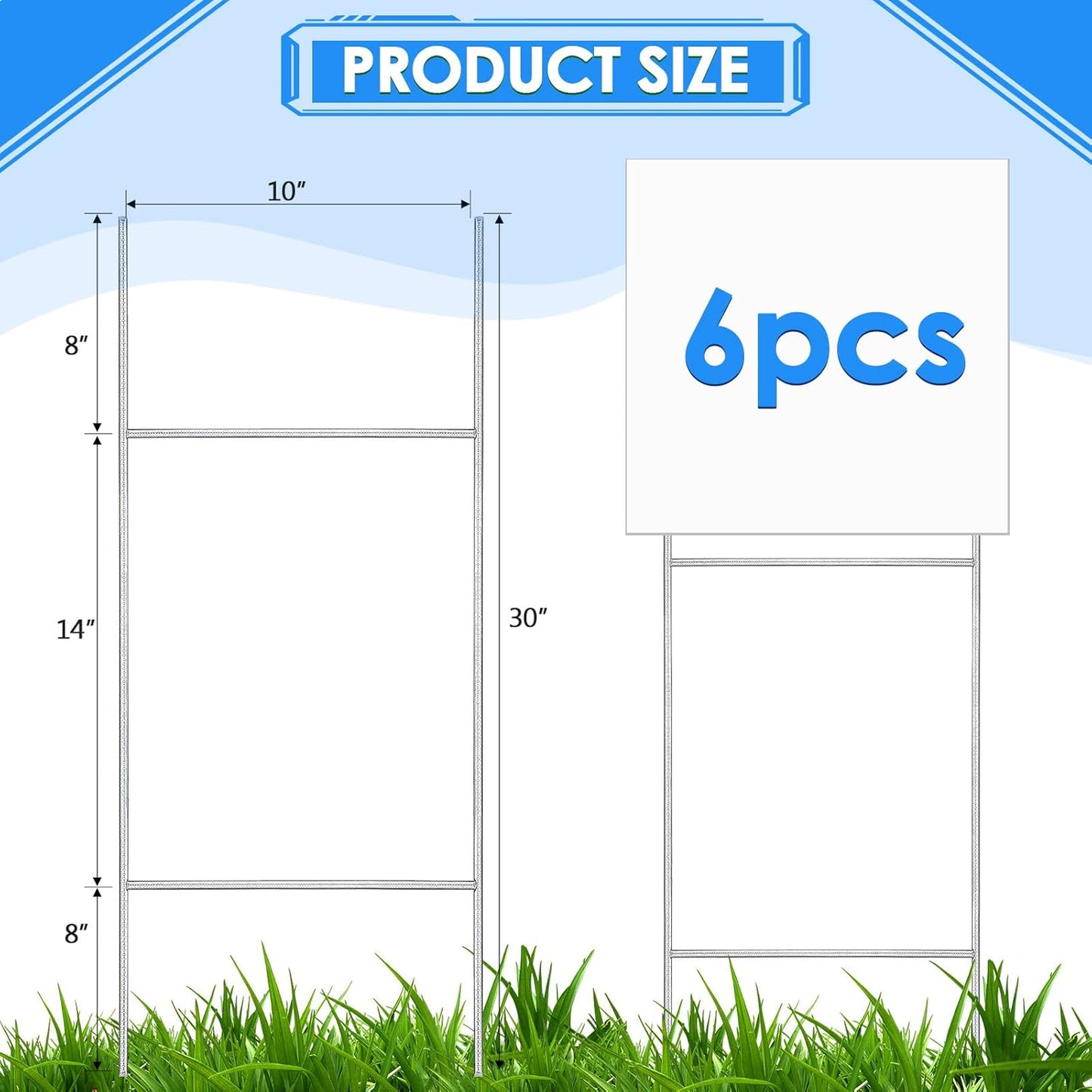 6 Pcs H Stakes for Yard Signs 30'' x 10'' Metal Heavy Duty H Frame Wire Stakes Weatherproof Metal Holder for 4mm 5mm Corrugated Signs Advertising Board Guidepost Yard Halloween Decor