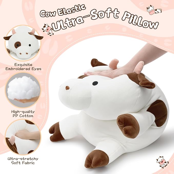 Tezituor Large Cow Plush Pillow,24" Soft Cow Stuffed Animal Hugging Pillow Squishy Cute Cow Toys for Kids Adults Christmas Birthday Gifts Bed Decor