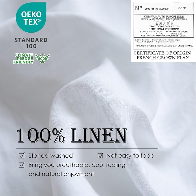 Simple&Opulence 100% Washed Linen Duvet Cover Set 5pcs(1 Duvet Cover& 2 Shams& 2 Pillowcases) Basic Style Natural French Flax Soft Breathable Farmhouse Bedding (Queen, White)