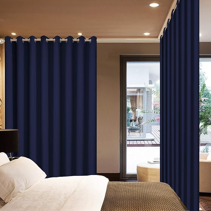 Yakamok Room Darkening Extra Wide Blackout Curtains for Living Room, Sliding Glass Door Home Blackout Curtains for Villa/Hall(Navy Blue, 100 inches x 96 inches)