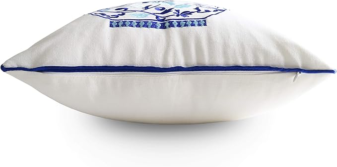 Embroidery Throw Pillow Covers 18x18 Home Décor Floor Pillows Cover for Couch 100% Cotton Cushion Cover 45x45cm Decorative Pillowcase, Chinese Blue and White Porcelain Bottles, 4 Pieces
