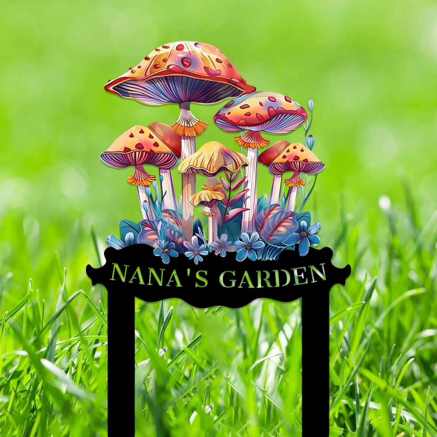Personalized Mushroom Metal Sign with Stake,Custom Gardener Family Name Signs Outdoor Decor,Customized Flowers Gardening Birthday Gifts,Butterfly Plaque for Patio Lawn Porch Backyard Front Door Garage