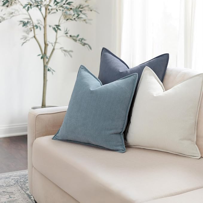 ZWJD Throw Blue Pillow Covers 20x20 inch Set of 2 Chenille Pillow Covers with Elegant Design Soft and Luxurious Decorative Throw Pillows for Couch, Bed, and Home Decor (Light Blue)