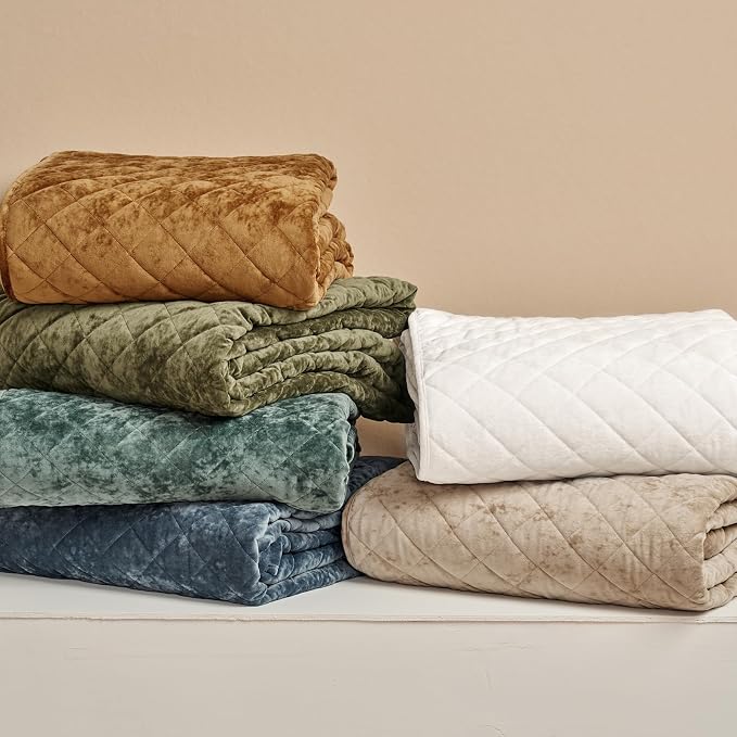 EVERGRACE Luxury Velvet Quilt Set Queen Size, Diamond Quilted Lightweight Velvet Comforter for All Season, Ultra Soft Oversized Bedspread Coverlet Bedding Set with 2 Pillow Shams, Ivory White | Luxe Velvet