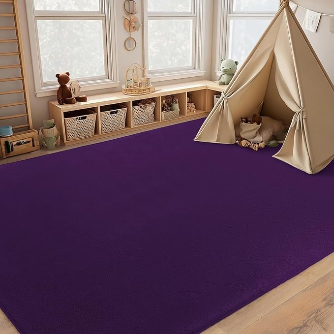 qulint 8x10 Area Rug for Living Room, Dark Purple Washable Rugs for Bedroom Aesthetic Modern Thickened Memory-Foam Indoor Carpet, Minimalist Solid Large Carpet for Kid Room Playroom Home Decor