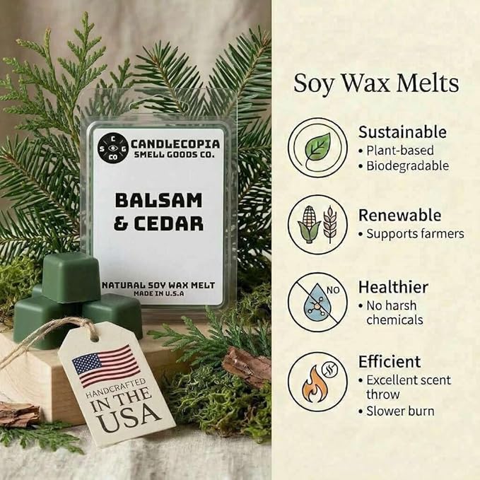 Balsam & Cedar Strongly Scented Hand Poured Vegan Wax Melts, 12 Scented Wax Cubes, 6.4 Ounces in 2 x 6-Packs