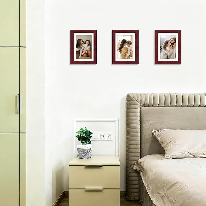 Picrit 5x7 Picture Frame Set of 12, Display 4x6 with Mat or 5x7 without Mat, Photo Frames for Wall Mounting or Table Top Display, Dark Red Wood