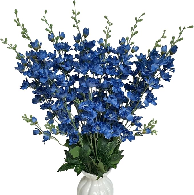8 pcs Navy Blue Delphinium Artificial Flowers, 34.25''Artificial Snapdragon Flowers Tall Fake Flowers Silk Flowers Faux Delphinium Bulk for Tall Vase Home Wedding Garden Table Decor (Navy Blue)