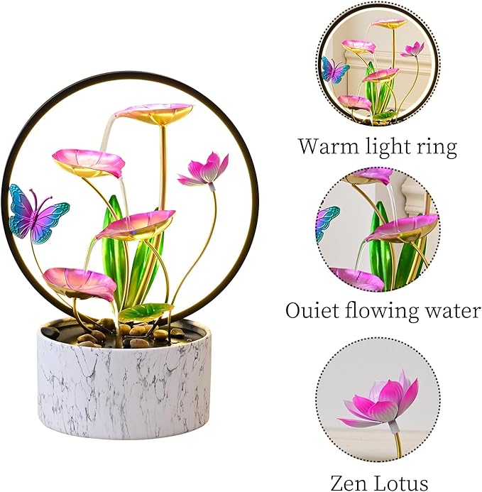 15‘’ H Small Tabletop Water Zen Fountain with Led Light for Indoor Meditation Yoga Spa Room Decor.