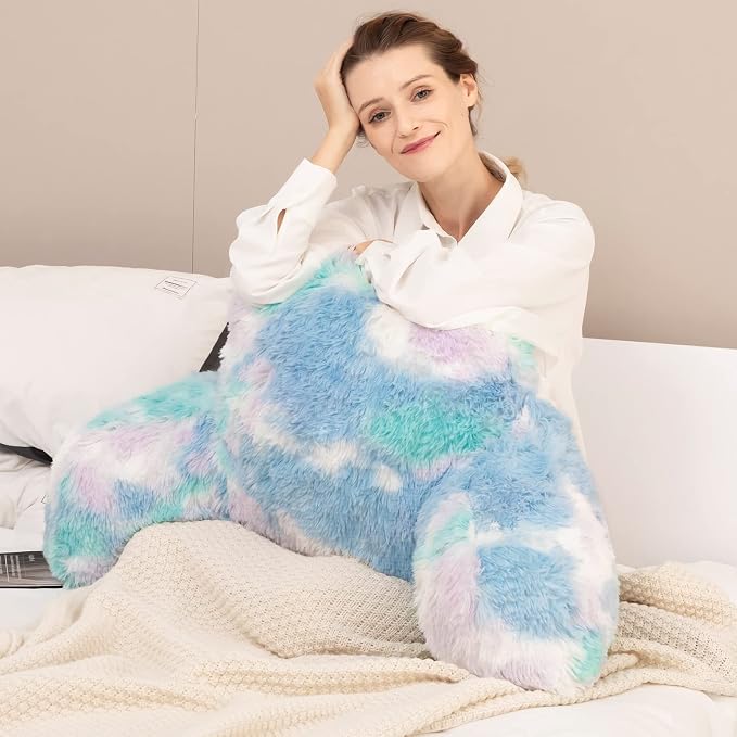 Stylish Ross Fur Adults & Kids Reading Pillow, Cozy Soft Bed Wedge Pillow with Premium Stuffing, Pastel Back Support Pillow Gift, Sit up Bolster Pillow with Arms, Bed Chair Back Cushion