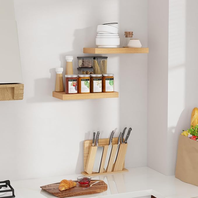 Oak Floating Shelves for Wall, 16 inch Floating Wall Shelves 9.3in Deep Wooden Shelving Book Shelves for Living Room Bathroom Bedroom Kitchen Storage & Organizer, 16 x 9.3 x 1.5 in, 2 Packs