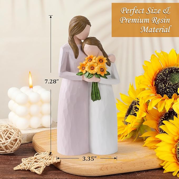 Sunflower Mother Daughter Figurine, Hand-Painted Resin Figure, Gift for Mom from Daughter with Gift Box, Perfect for Mother’s Day, Birthday, Christmas.