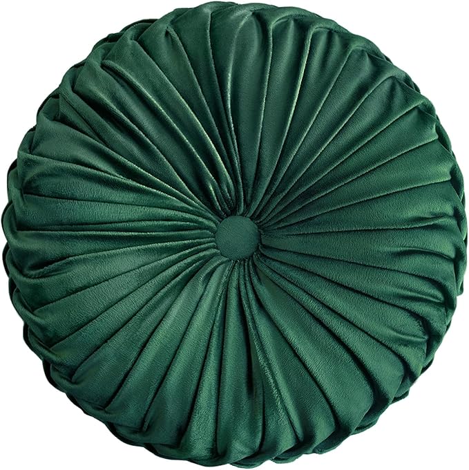 Teieas Round Throw Pillow Velvet Home Decoration Pleated Round Pillow Cushion for Couch Chair Bed Car Emerald Green