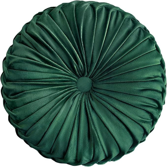 Teieas Round Throw Pillow Velvet Home Decoration Pleated Round Pillow Cushion for Couch Chair Bed Car Emerald Green