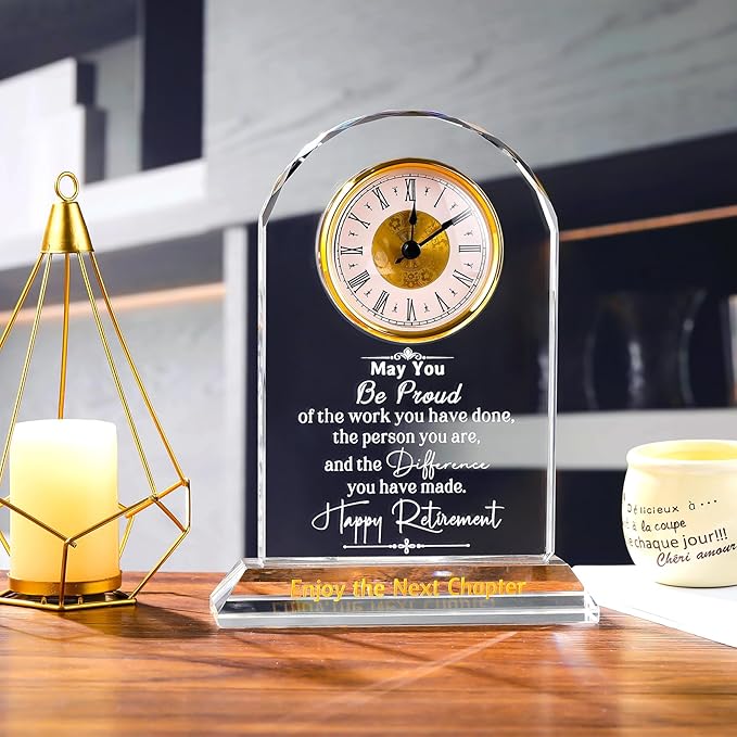 Ornalrist Retirement Gifts for Women Men K9 Crystal Clock, Going Away Gifts for Coworker Best Congratulations Retired Gifts Boss Leaving Presents for Teacher Friend