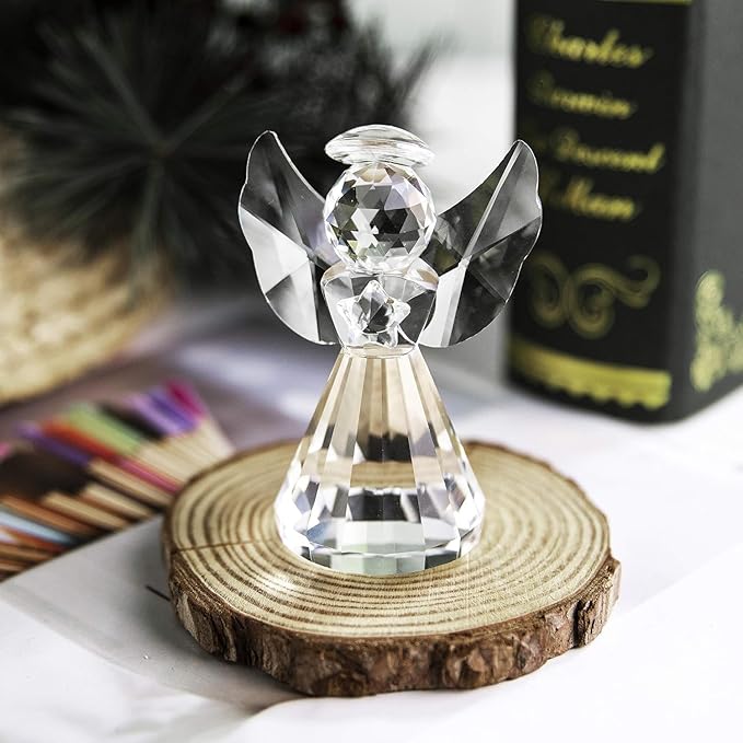 3.3in Glass Angel Figurines Crystal Guardian Angel Gifts for Women Clear Angels Collectible Decor Gift for Valentines, Mother's Day, Birthday
