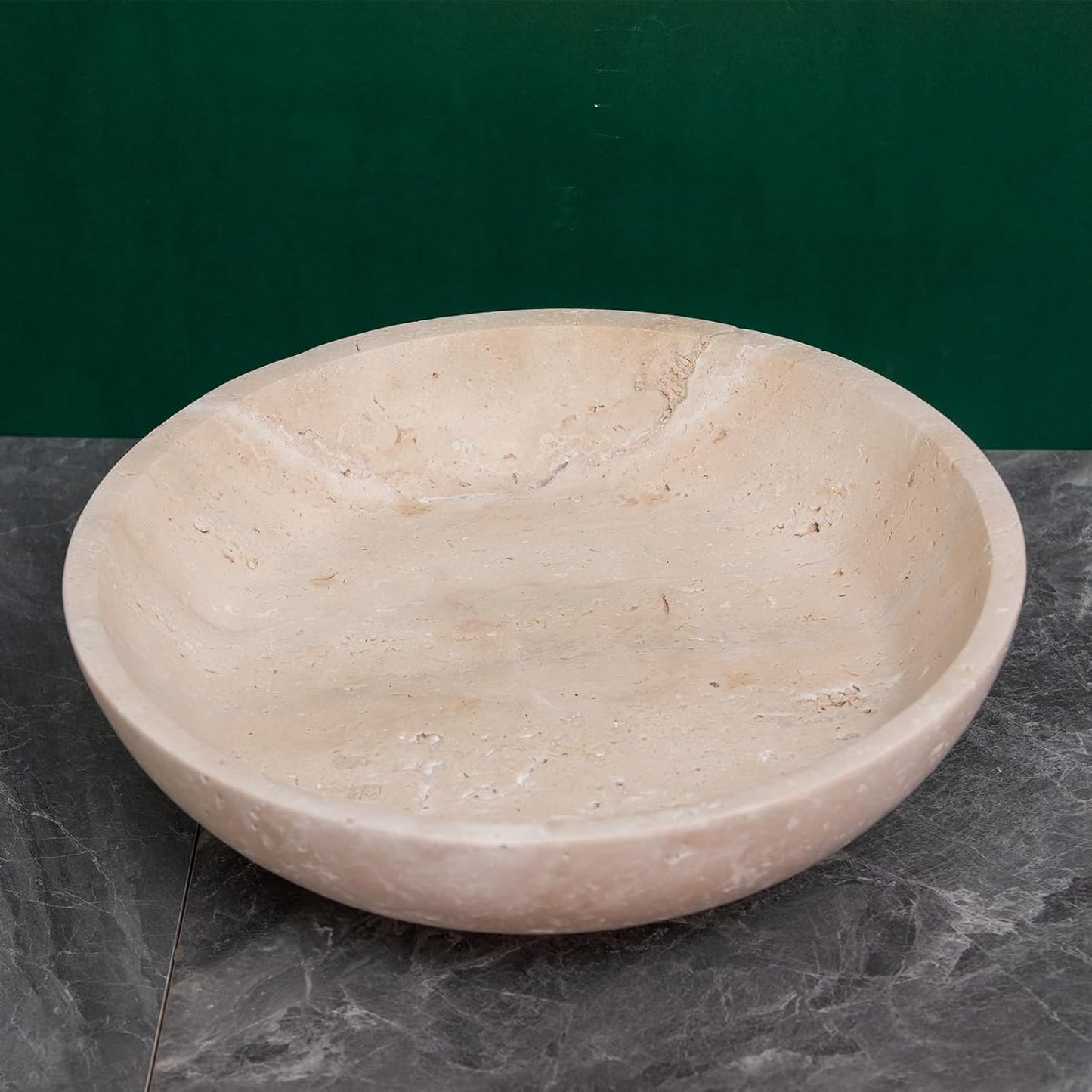 Natural Travertine Fruit Bowl 11.8" – Large Decorative Bowl & Travertine Decor Pedestal for Kitchen Counter & Dining Table ,For Entryway, Kitchen Fruit Bowl, Potpourri, Dining Table Centerpiece.