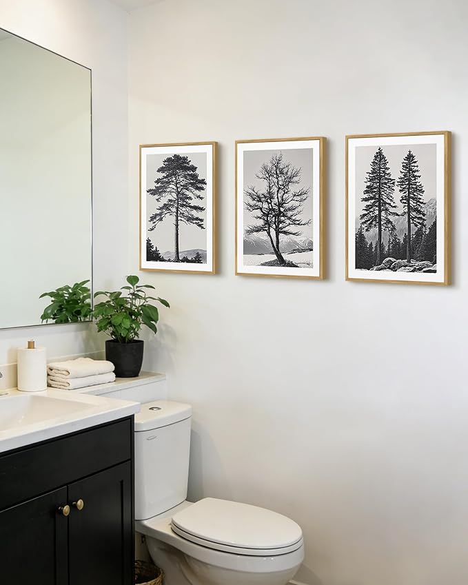 PHOPAGO Vintage Antique Tree Framed Wall Art Black and White Retro Forest Wall Decor Nature Wilderness Sketch Paints Modern Decor - 11x14in Natural Framed
