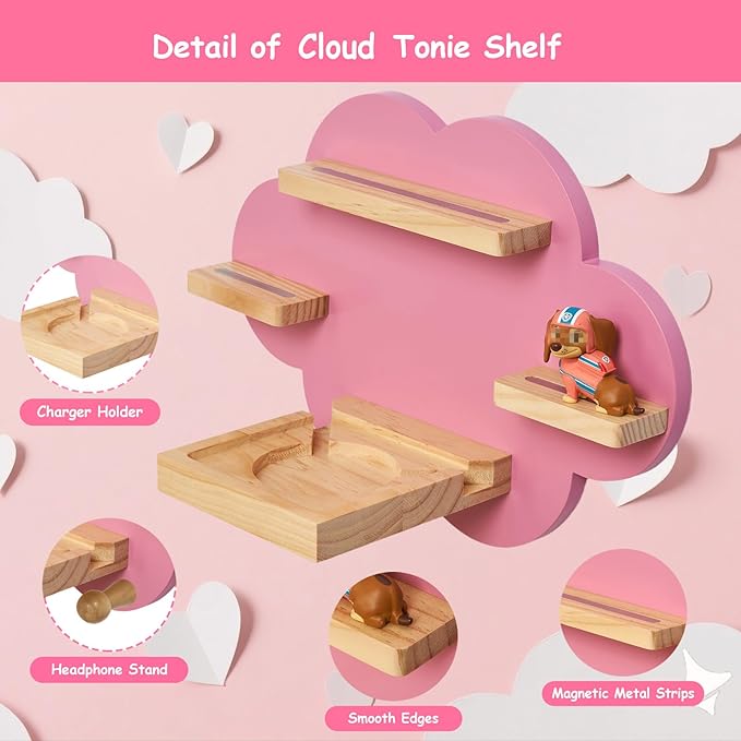 for Toines Box Shelf, for TonieBox 2/1 Cloud Tonie Shelf Magnetic Pink Tonies Display 12-20 Characters Compatible with Toniebox Player Storage Rack for Kids Play Room
