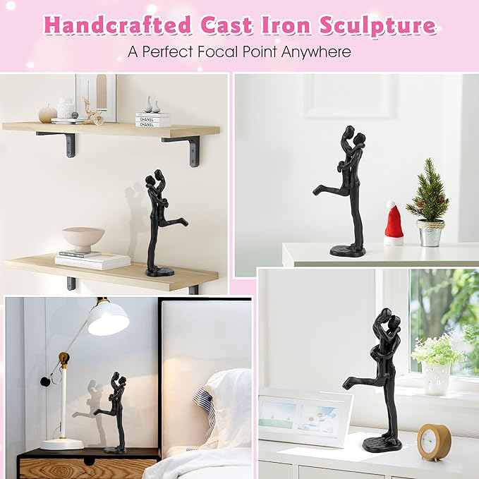 Kresecioo Loving Couple Iron Sculpture, Black Metal Couple Statue in Love, Wedding Anniversary Romantic Gifts for Wife Husband Girlfriend Boyfriend Women Men, Mothers Day for Wife Girlfriend