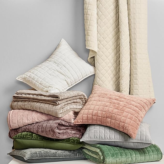 RECYCO Luxury Velvet Quilt Set Full Queen Size Bedding Sets, Ultra Soft Velvet Comforter Set, Lightweight Channel Box Stitch Oversized Bedspread Coverlet for All Season, with 2 Shams, Rose Pink