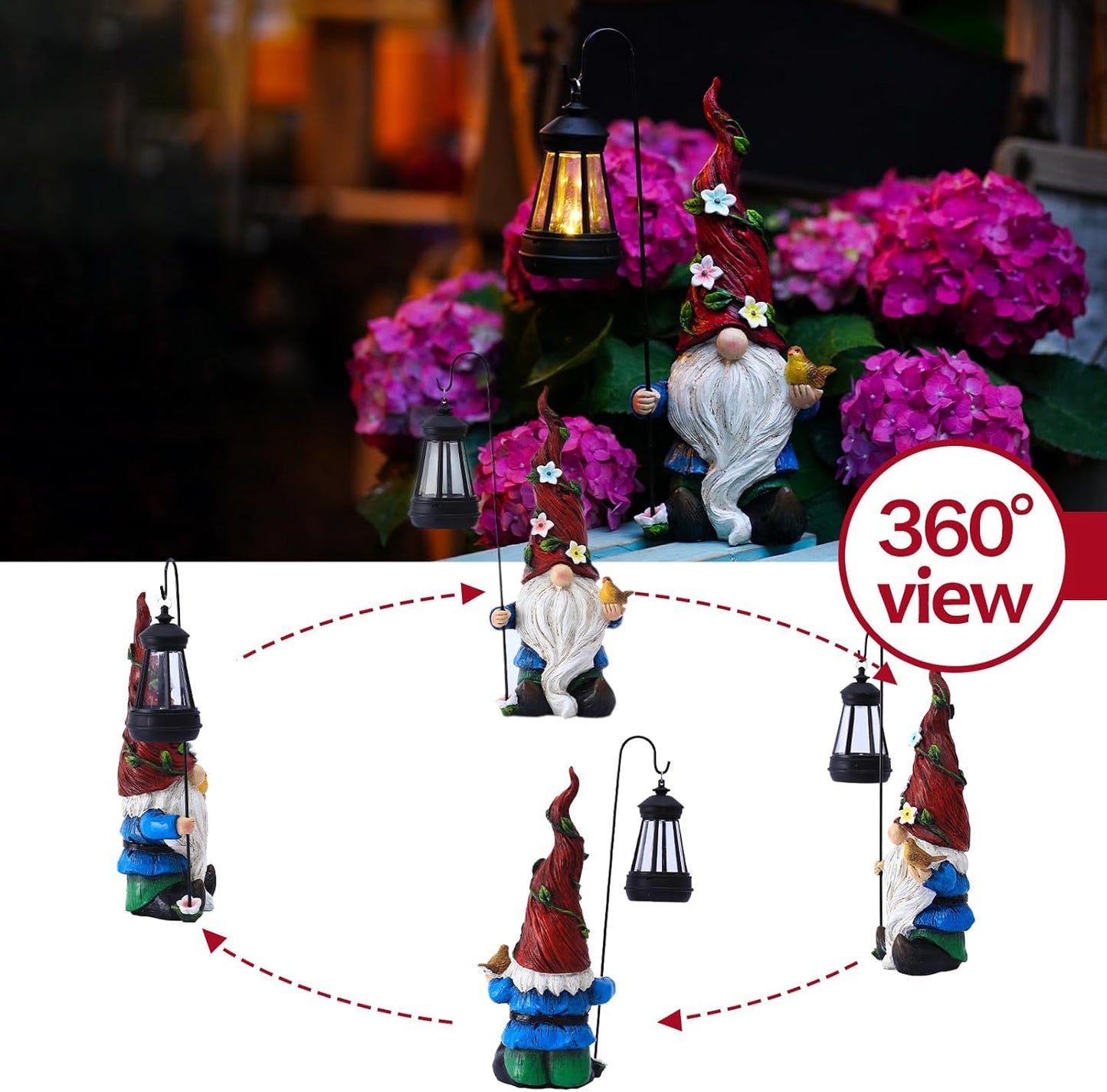 Garden Gnomes Outdoor Statue with Solar Lights,Solar Gnomes Decorations for Yard Outdoor gnome Decorations for Garden, Patio Gnome Gifts for Mom