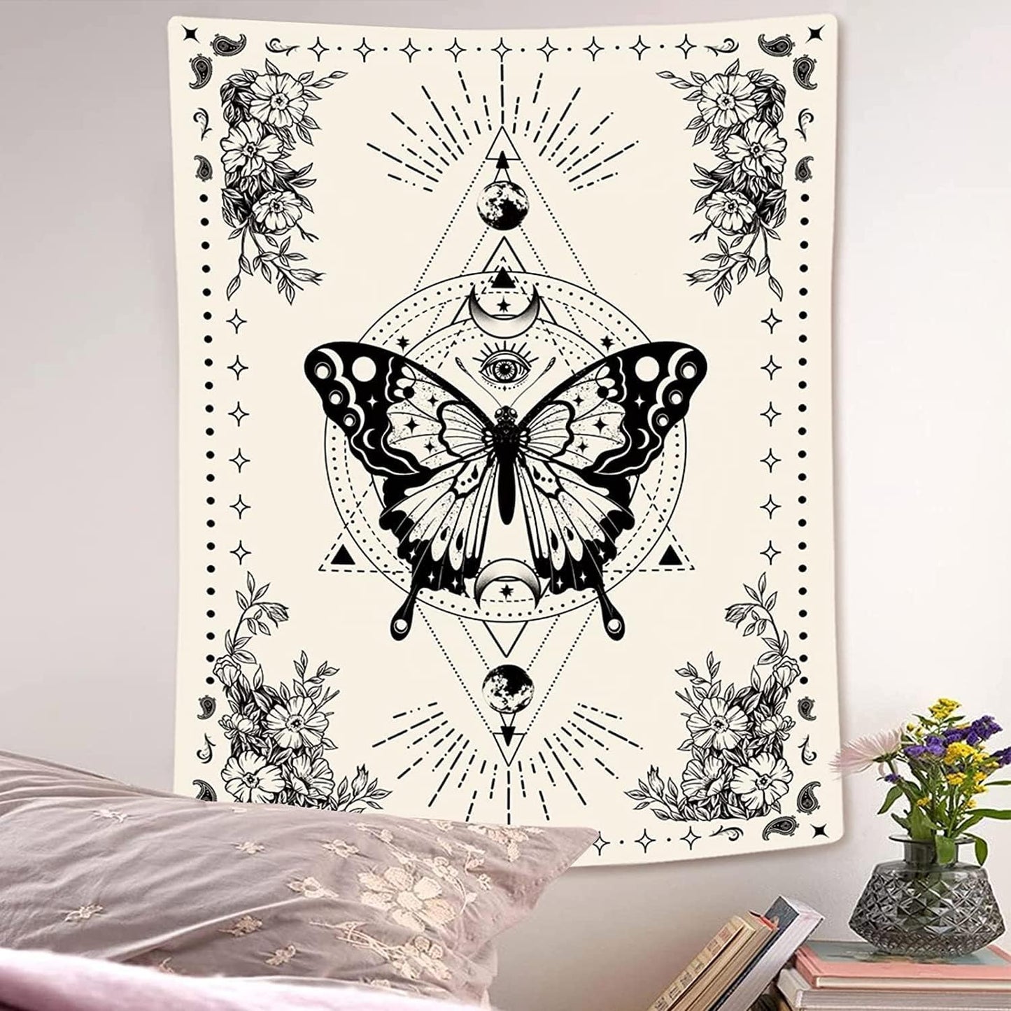 Lunerfex Boho Butterfly Tapestry Small Tapestry Tarot Tapestries Moon Phase Aesthetic Tapestries Wall Hanging for Bedroom and Living Room Decor Butterfly 60×80 Inches