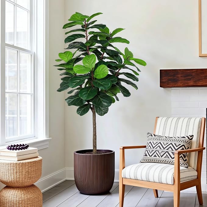 5FT Fiddle Leaf Fig Tree Artificial Plants Indoor - Realistic Fake Plant Ficus Lyrata Trees, Faux Trees Indoor Floor Plant with Sturdy Pot for Home Decor Living Room Office Housewarming Gift