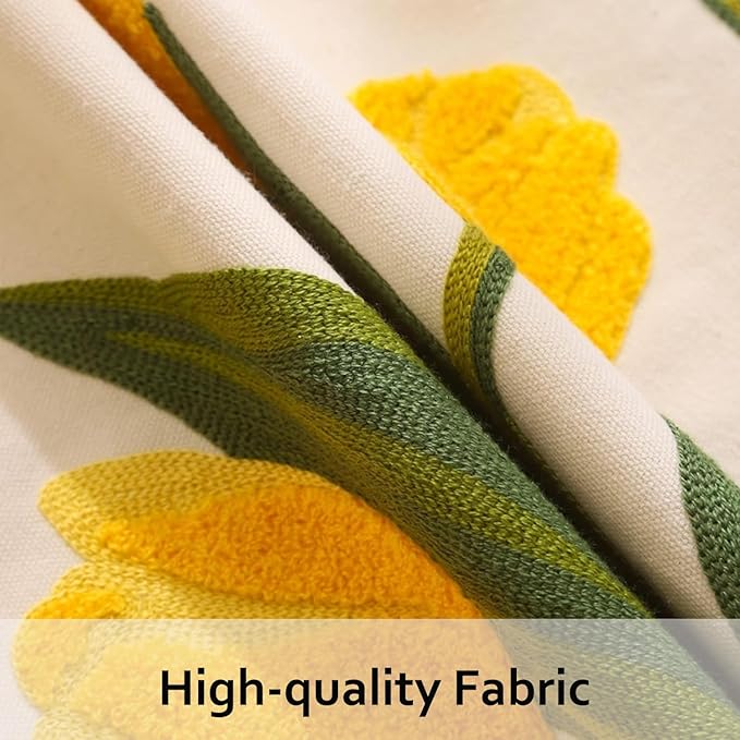 Yellow Tulip Pillow Covers 18x18 Pack of 2 Embroidery Throw Pillow Covers Spring Summer Decor Pillow Cases for Couch Cotton Canvas Cushion Cover Square Farmhouse Floral Pillow Case