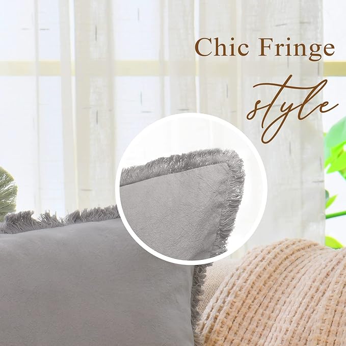 ZWJD Pillow Covers 20x20 Set of 2 White Throw Pillow Covers with Fringe Chic Cotton Decorative Pillows Square Cushion Covers for Sofa Couch Bed Living Room Farmhouse Boho Decor