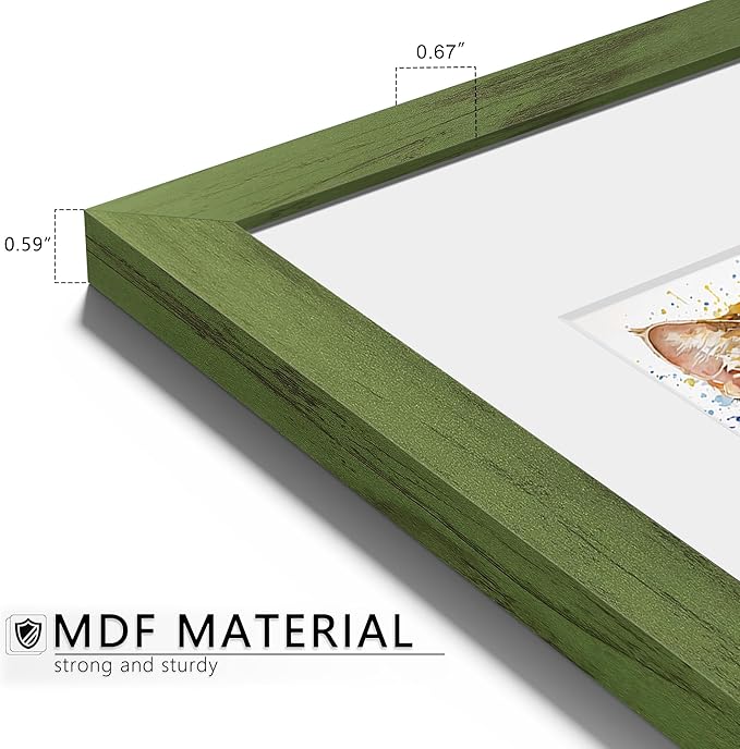Picrit 11x17 Picture Frame Set of 12, Display 8x12 with Mat or 11x17 without Mat, Photo Frames for Wall Mounting Display, Green Wood Grain