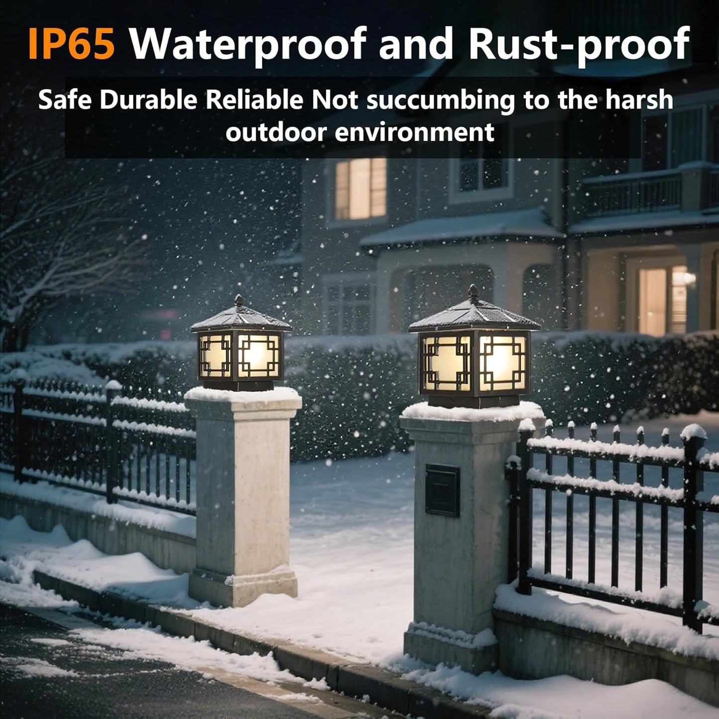 SLAWA 9.8In Solar Lighting Lantern Outdoor Post Caps Light with Solar Powered LED Column Lamp Black Square Waterproof Pillar Lamp Outside Housing Landscape Lighting Fence Deck Mailbox Pedestal Lantern