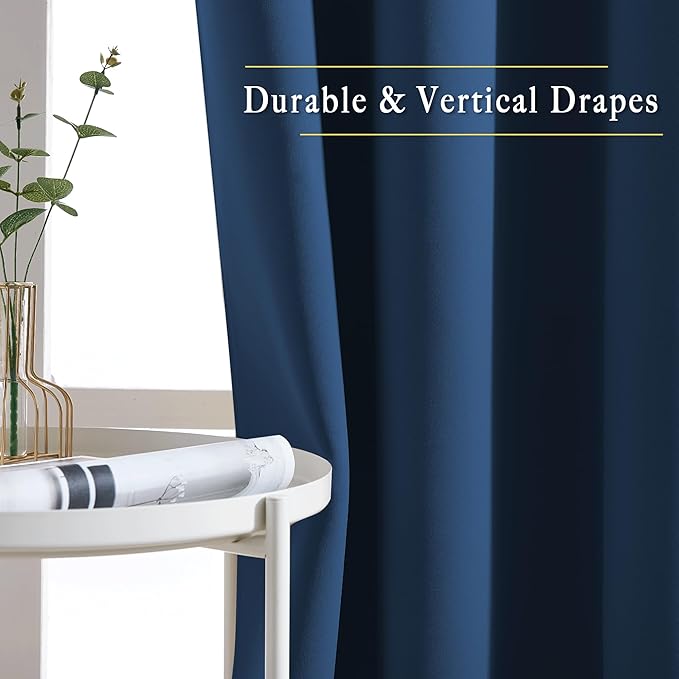 NICETOWN Moroccan Blue Room Darkening Curtains for Living Room, Grommet Thermal Curtains Light & Sound Reducing Window Treatments for Bedroom/Home Family, W46 x L102
