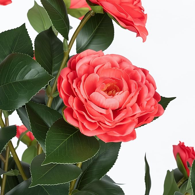 2 Pack 3FT Artificial Camellia Tree with Pink Flowers, UV Resistant Extra Lush Faux Potted Flowering Plant for Indoor Outdoor Front Porch Patio Home Office Decor, 36 Inch Tall Fake Tree