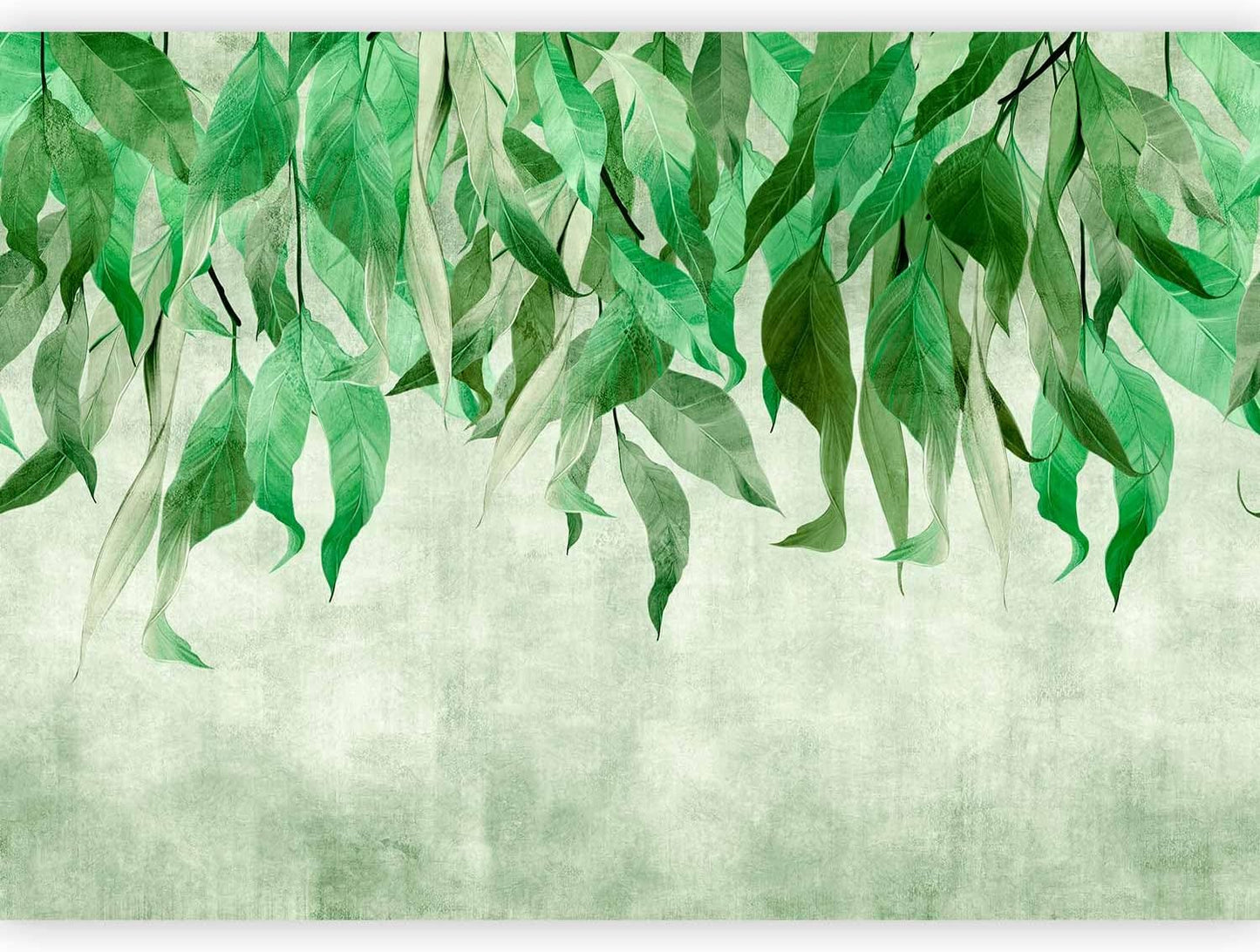 artgeist Wall Mural Hanging Leaves 197x138 in - Non-Woven Wallpaper Fleece Wall Decor Photo Print Picture Image Design Nature Botanical Concrete Green Like Painted b-C-10146-a-a