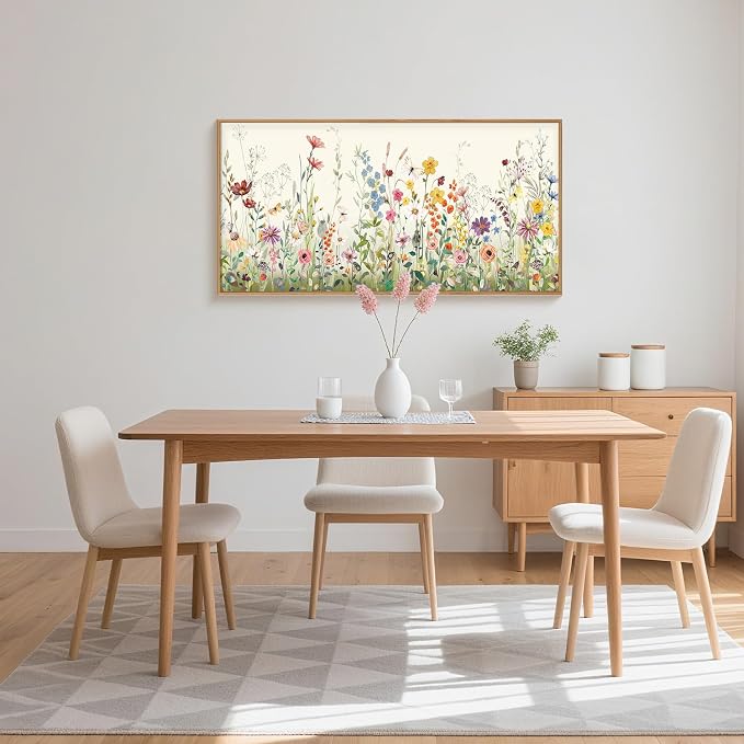 Large Watercolor Colorful Wildflower Framed Canvas Wall Art Set,Modern Natural Floral Botanical Wall Decor,Vibrant Flower Butterfly Landscape Artwork for Living Room, Bedroom,Office- 40"x20"x3