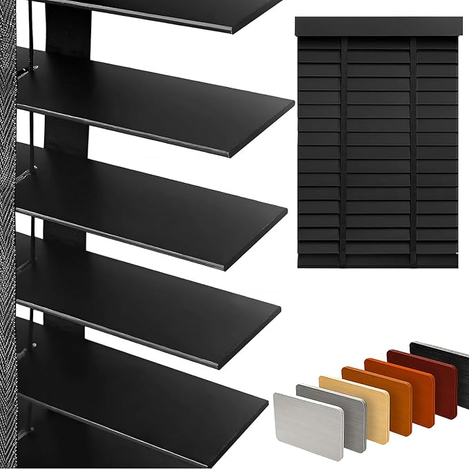 2" Slats Wood Blinds for Indoor Windows: Solid Wooden Blackout Blinds & Shades,Black Out Privacy Horizontal Blinds for Home Bedroom Bathroom Living Room Windows and Doors 47.5" WX64 H Black
