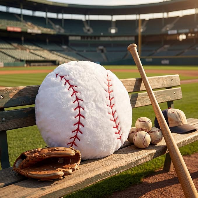 Juexica 18 Inch Baseball Pillow for Boys Room, Soft Plush Baseball Decorative Pillow, Sports Theme Bedroom Decor for Kids Playroom Sofa Bed