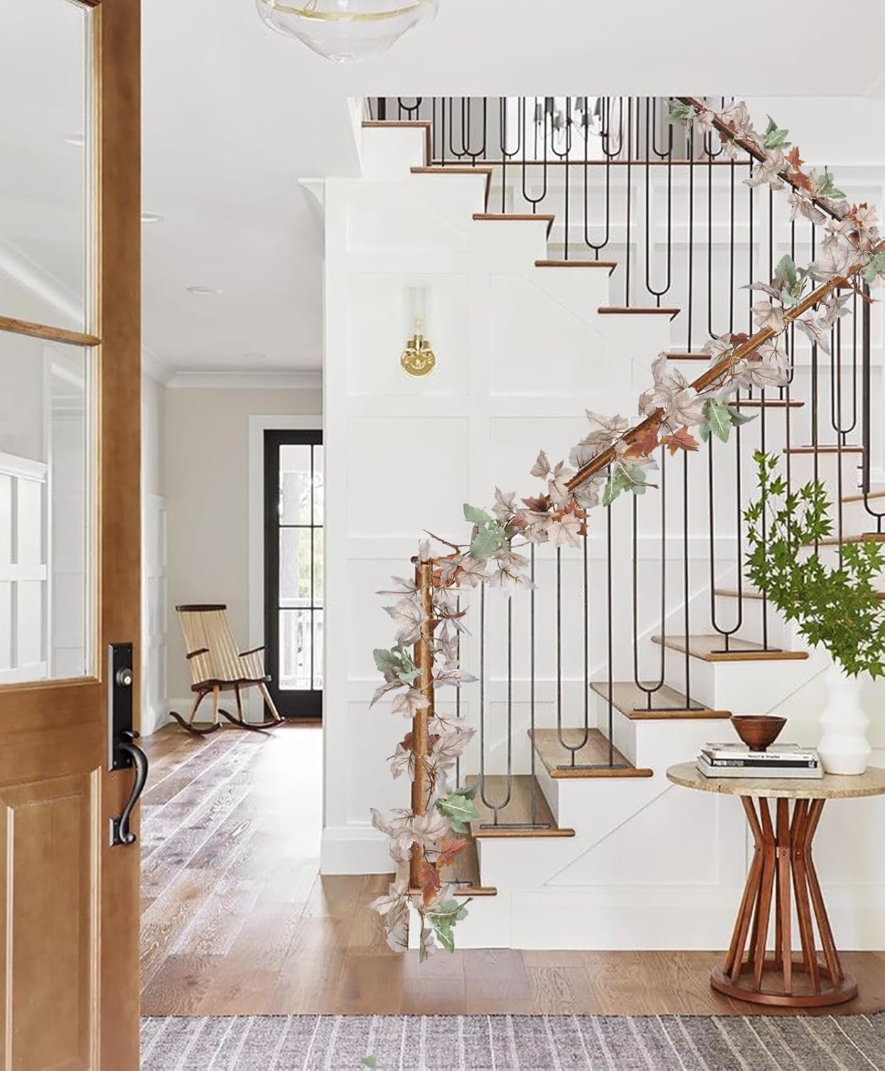 DearHouse 2 Pack Fall Maple Leaf Vine, 5.9Ft/Piece Hanging Garland White Autumn Foliage Thanksgiving Decor for Home Wedding Fireplace Party Christmas (White&Orange)