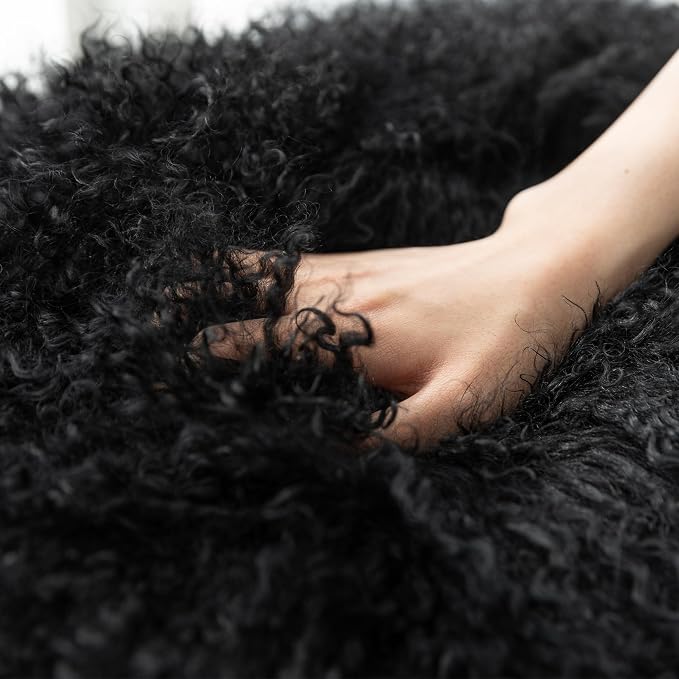 MOOX Mongolian Lamb Fur Pillow Covers Lumbar Throw Sheepskin Pillow Case Genuine Wool Fur Tibetan Accent Living Room Bedroom Decorative Cushion Cover (12 * 20inch Black)