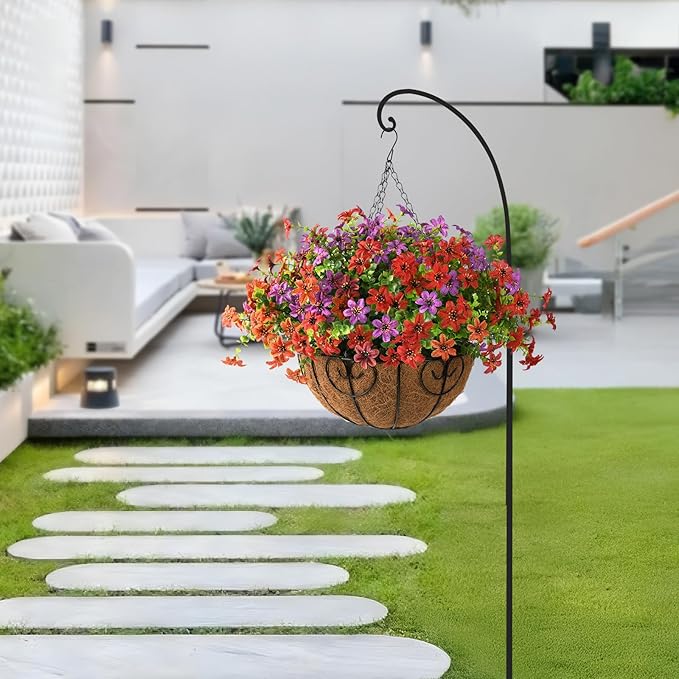 Artificial Flowers Fake Hanging Basket for Outdoor Spring Summer Decoration, 12 Bundles Faux Hanging Plants UV Resistant, Realistic Silk Flower for Outside Planters Porch Patio Balcony Yard Garden