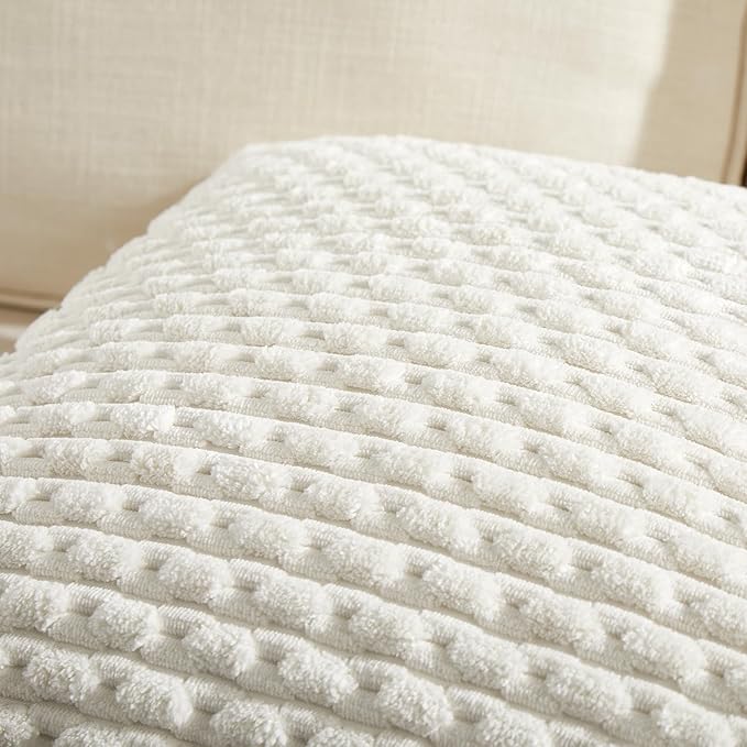 Fancy Homi 2 Packs Cream Decorative Throw Pillow Covers 22x22 Inch for Couch Bed Sofa, Modern Farmhouse Boho Home Decor, Soft Cute Plush Corduroy Cushion Case 55x55 CM