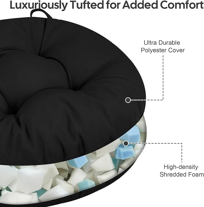 idee-home Outdoor Bistro Chair Cushions Set of 2, Round Seat Cushions | 18”x18”x 6” Thick Outdoor Round Seat Pads Tufted with Ties, Waterproof Patio Furniture Pads for Garden
