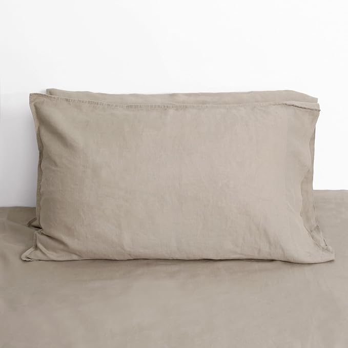 French Linen Pillow Cases - Moisture-Absorbing Linen Pillow Shams, King Size (20''x40''), Khaki