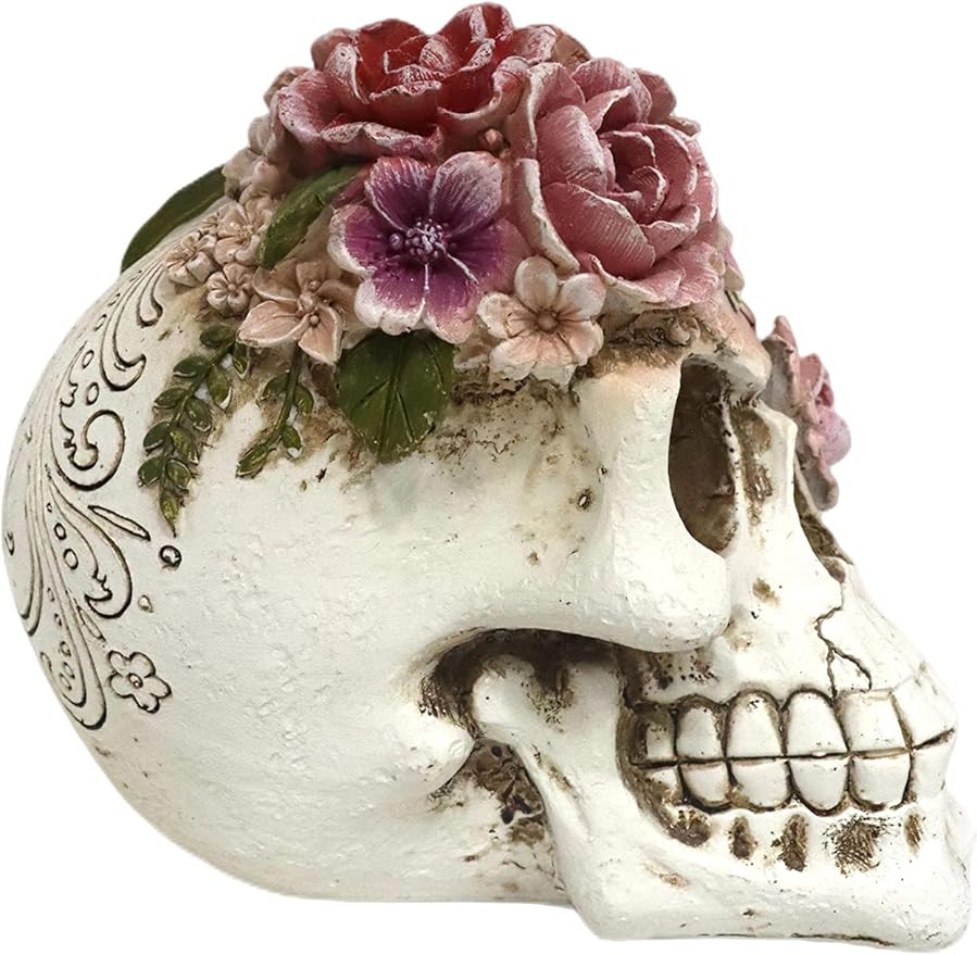 Resin Skull Head Decor Statue, Life Size Skull Halloween Decoration Home Decor Party Decorations,Skull Collectible Figurines,Adult Head Bone Model,Halloween Statue