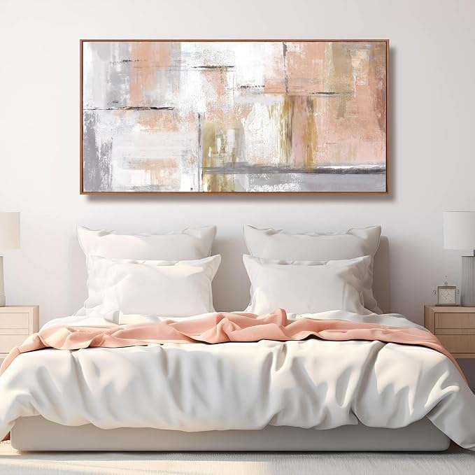 Kureful Abstract Wall Art Gold Wall Decor for Girl Pink Pictures for Living Room Hand Painted Painting for Bedroom Home Office Wall Decorations 24"x 48"