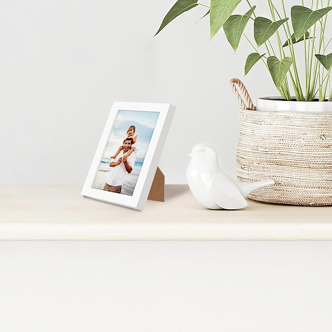 Americanflat 3x5 Picture Frame with Shatter-Resistant Glass - Streamline Collection - Thin Border Photo Frame for Tabletop Display - Easel Stand Included - White