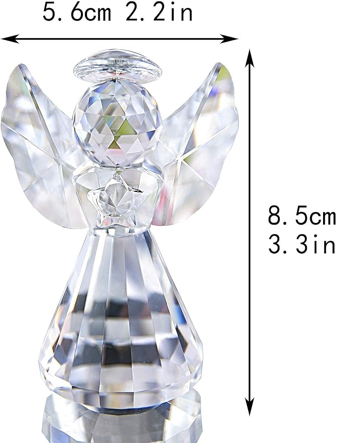 HDCRYSTALGIFTS 3inch Crystal Guardian Angel Figurine Paperweight Decor Glass Christmas Angel Statue Ornaments Art Collectible Gift for Women (Clear)