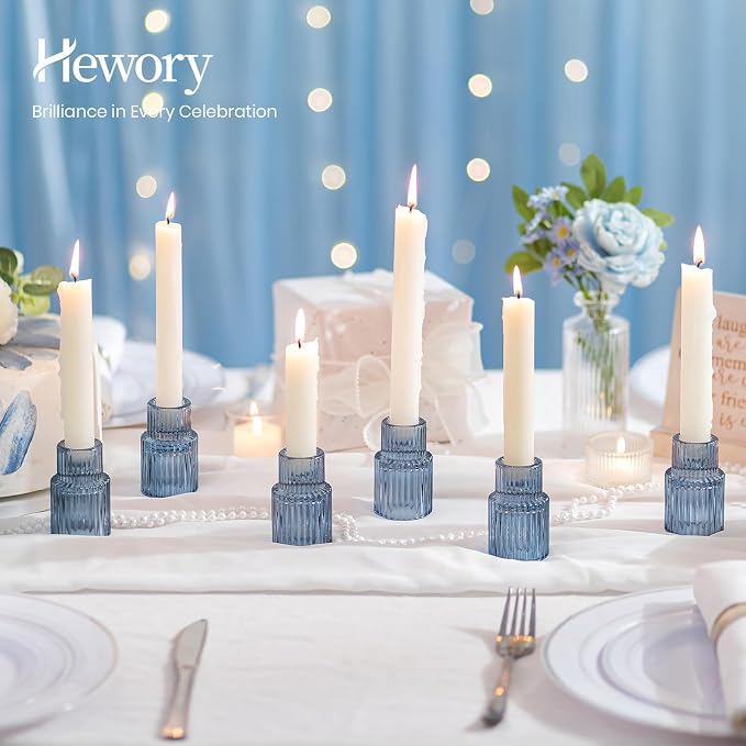 Hewory Glass Candlestick Candle Holder: 20PCS Blue Glass Taper Candle Holders for Table Centerpiece, Vintage Tapered Candlestick Holders for Christmas Centerpiece Wedding Party Holiday Home Decor