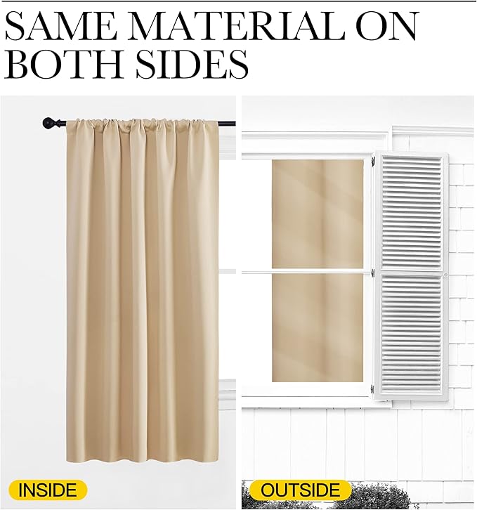 NICETOWN Blackout Room Darkening Curtains - Home Decoration Light & Noise Reducing Thermal Insulated Window Draperies with Rod Pocket Top (Biscotti Beige, 2 Panels, 34 inches Wide x 63 inches Long)